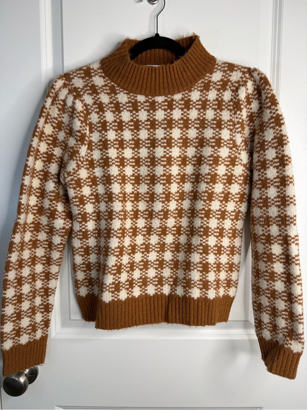 Heartloom Brown Cream Gingham Check Turtleneck Sweater Small